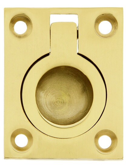 Small Solid Brass Flush Mount Ring Pull - 1 7/16 inch x 1 3/4 inch in Lacquered Brass.